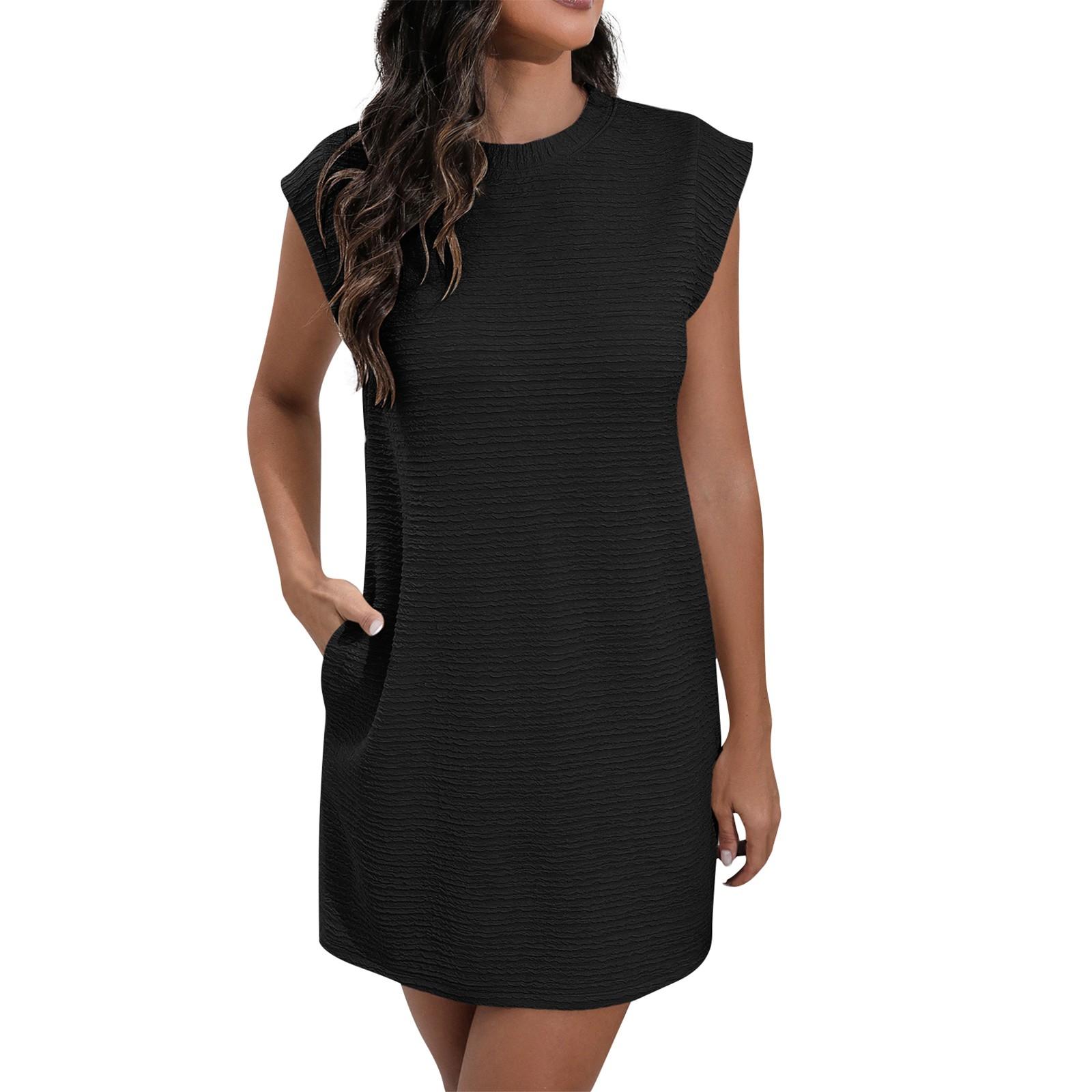 

Женское повседневное модное сексуальное сплошное свободное платье без рукавов XXL чёрный