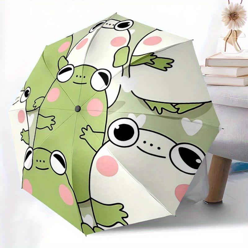 1pc Froggy Friends Automatic Open/close Leisure Umbrella, 8-Rib Sturdy Structure, Portable Travel Umbrella, Parties, Everyday Use, Outdoor A