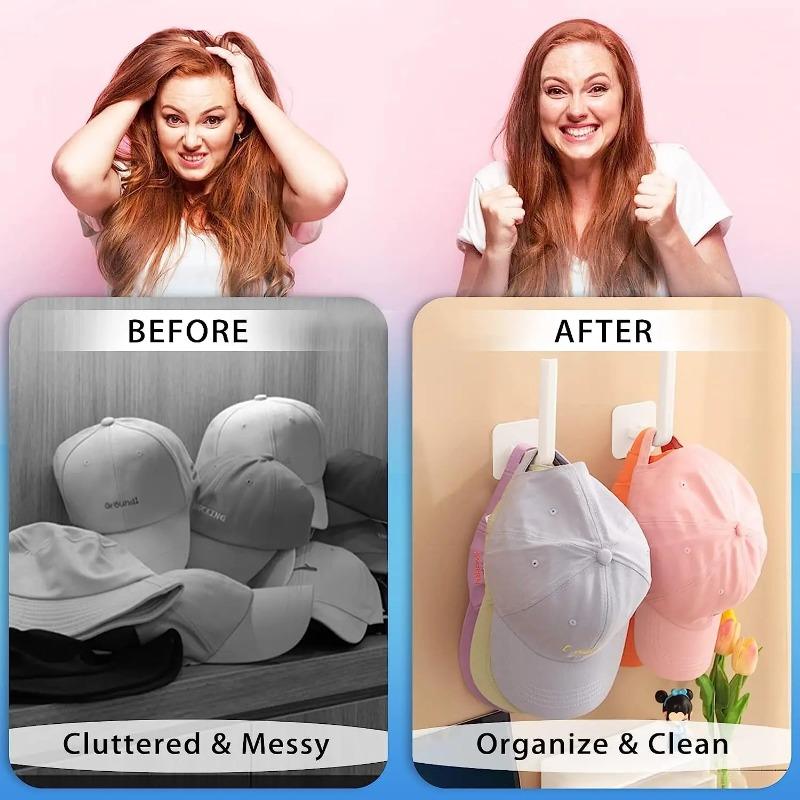 1/2/3pcs No Punching Baseball Cap Hat Rack Wall Mounted Casual Hat Clothing Jewelry Storage Hook Bathroom Kitchen Bedroom Storage Rack