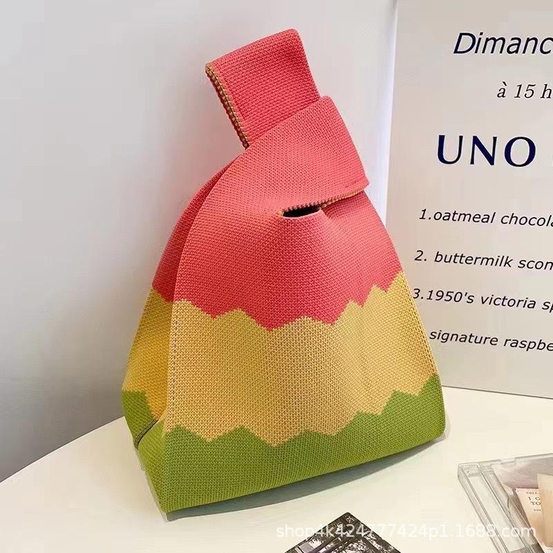 Fashion Handmade Knit Handbags Women Mini Knot Wrist Bag Korean Casual Tote Bag Reusable Shopping Bags