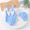 2026 Princess Plaid Quick-Dry One-Piece Swimsuit for Girls