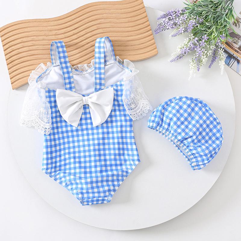 2026 Princess Plaid Quick-Dry One-Piece Swimsuit for Girls