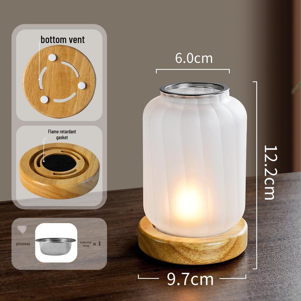 Solid Wood Glass Atmosphere Lamp & Candle Holder with High Transparency Incense Burner for Wax