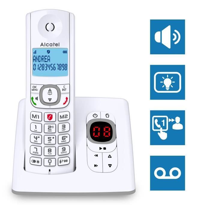 ALCATEL F530 Voice Duo Cordless Phone - Hands-free - Integrated Answering Machine - 50-contact Phonebook - White