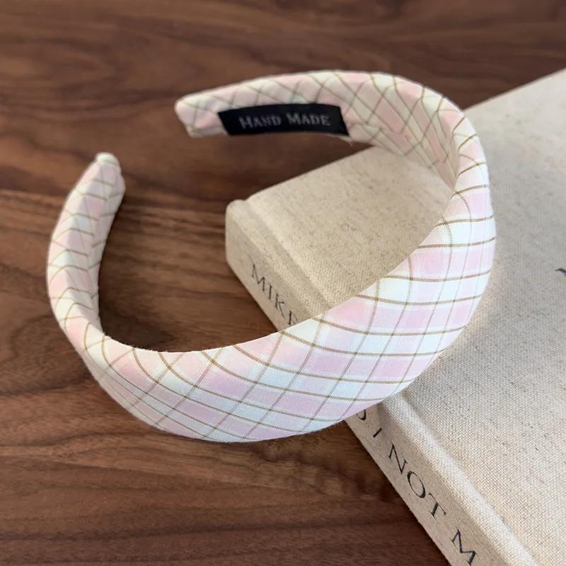 New Sweet Fresh Colorful Plaid Headbands Wide Sponge Hair Band Woman Retro Temperament Hair Hoop Female Fashion Hair Accessories