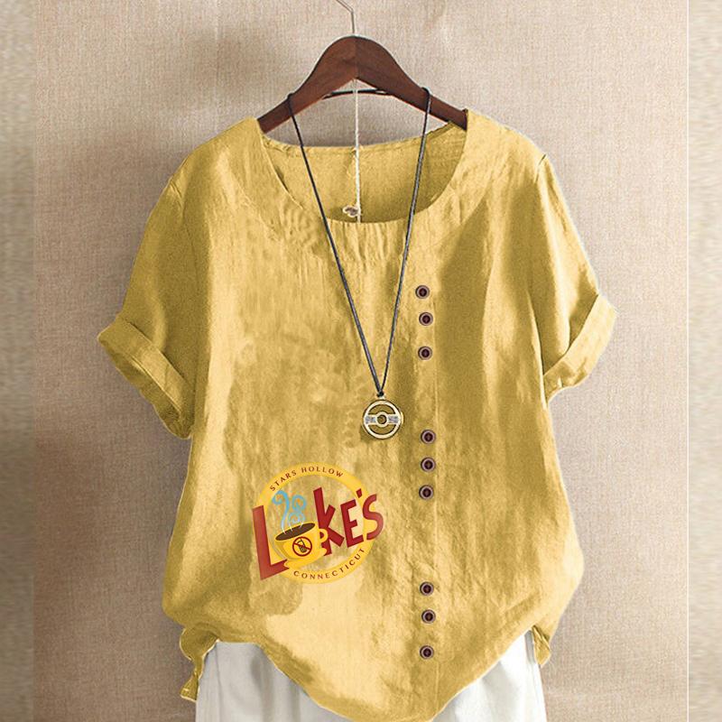 Women's Fashion Favorite Icons Prined Round Neck Short Sleeve T-shirt Casual Cotton Linen Graphic Shirt Leisure Loose Summer Blouse Tops