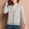Women Knitted Cardigan Spring Autumn V Neck Button Closure Long Sleeves Solid Color Middle Age Ladies Coat Top Streetwear