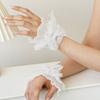 White Lace Wrist Cuffs for Women Short Sequined Tulle Fingerless Gloves Elastic Ruffle Wristband for Wedding Tea Party Masquerade Nightclub Cosplay