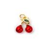 1 Piece Brass Charms 18K Gold Plated Red Cherry Fruit Cubic Zirconia Pendants For Necklace Bracelet Earrings Jewelry Making