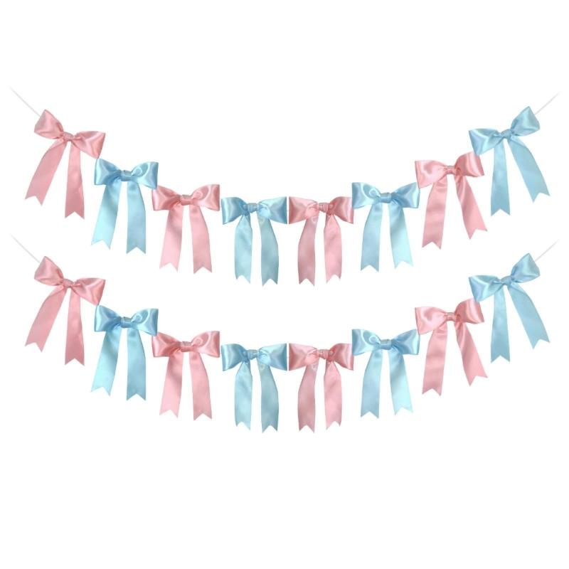 2Pieces Soft Blue Bowknot Garlands Celebratory Banners Perfect for Holiday Wall Decors and Festival Celebration Event