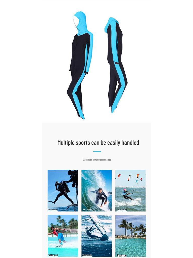 Unisex jednodílné plavky s kapucí a dlouhým rukávem na šnorchlování s UV ochranou