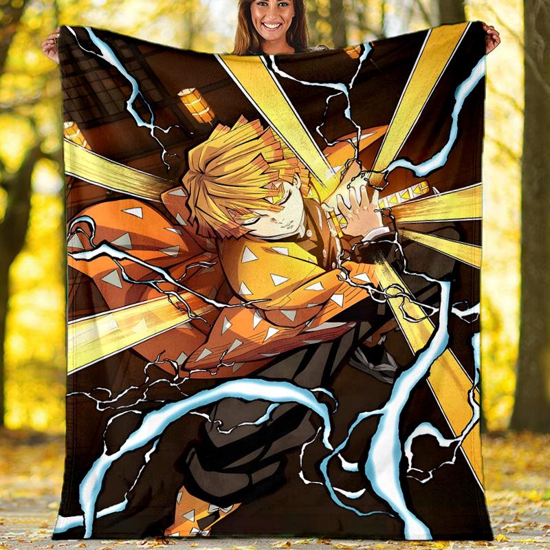 1pc Agatsuma Zenitsu (4) Theme Blanket - Digital Print, Polyester, Cozy for All Seasons, Perfect for Outdoor, and Travel