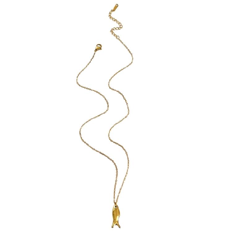 Elegant Adjustable Fish Pendant Necklace Set Sturdy Stainless Steel Chain Jewelry for Women Beach Party Casual Wear