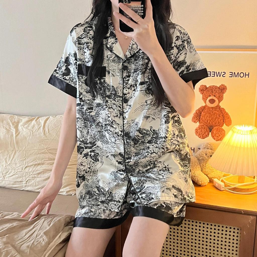Women's Floral Silk Pajamas - Long-Sleeved, Thin & Stylish Korean Homewear for Spring/Autumn