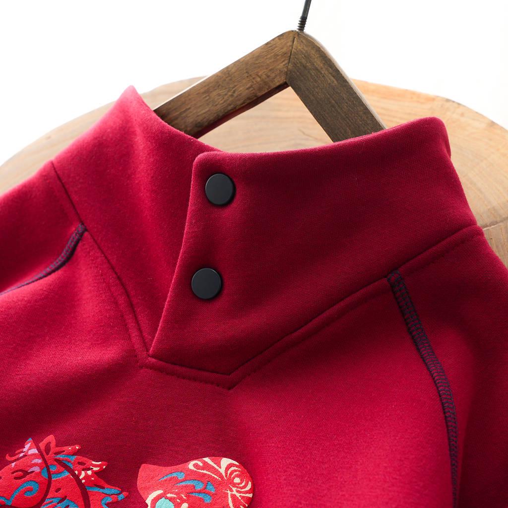 Kids' Plush Red New Year Hoodie, High Neck Base Layer for Medium & Large Boys & Girls, Winter 2025 Edition.