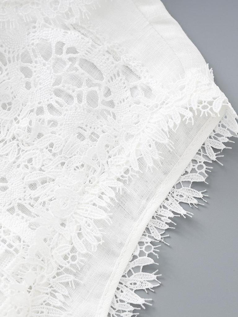 French Niche 100% Linen Lace T-Shirt Vest Top + Exquisite Midi Skirt Set