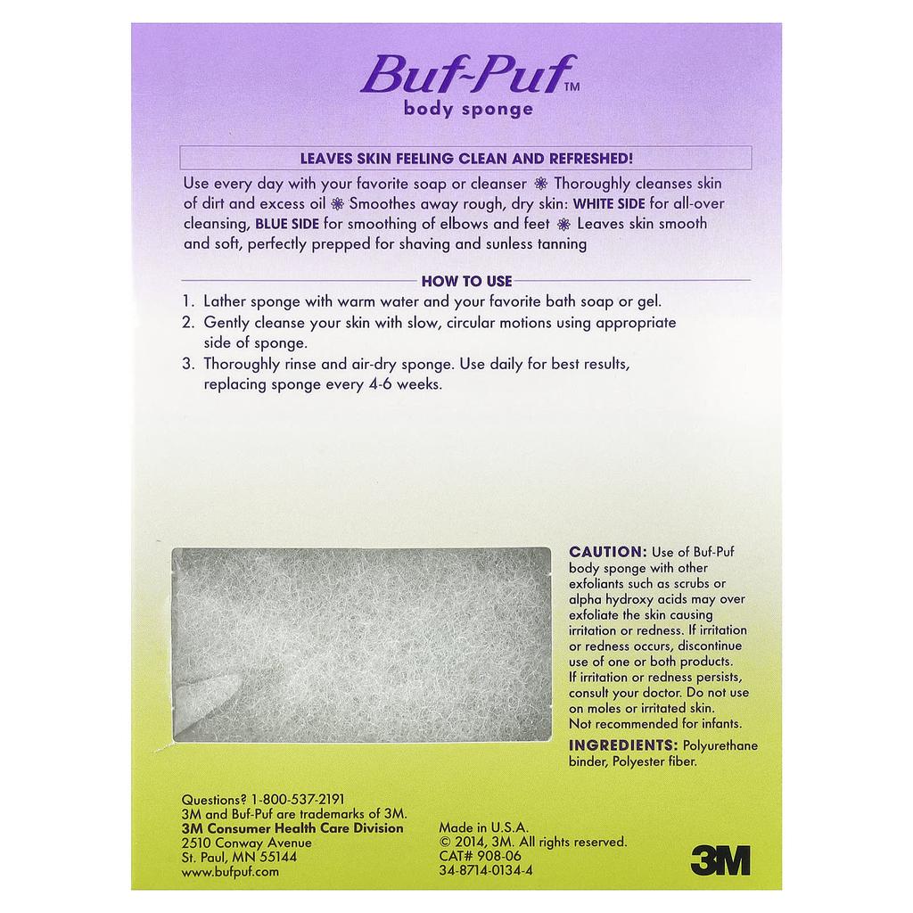 Buf Puf, Body Sponge, Double-Sided Tear Sponge 1 Piece