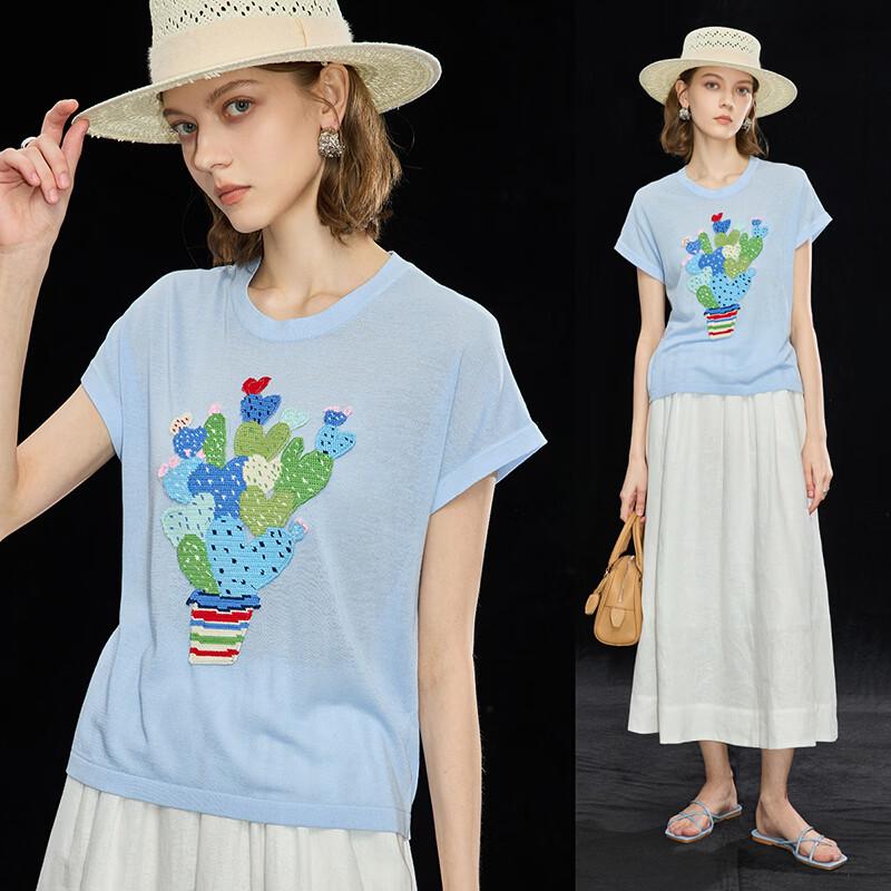 Wudao Women s Cartoon Embroidered T-Shirt XL