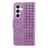 For Samsung Galaxy A35 5G Leather Case Wallet Stand Grids Imprinted Phone Cover with Strap