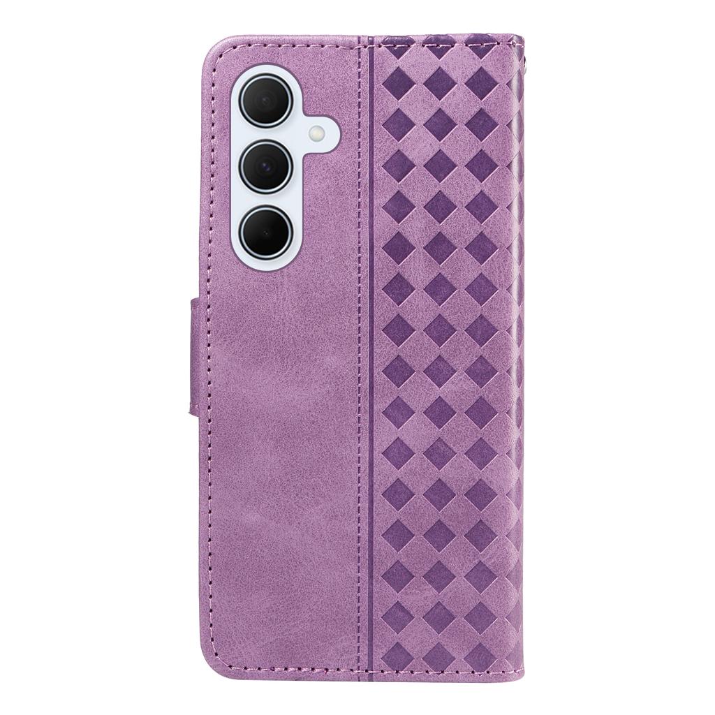 For Samsung Galaxy A35 5G Leather Case Wallet Stand Grids Imprinted Phone Cover with Strap