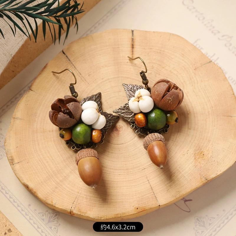 

Винтажный лесной стиль, натуральные растительные аксессуары для ушей, ручная работа, креативные, маленькие и уникальные серьги в виде плодов дуба, длинные серьги с кисточками
