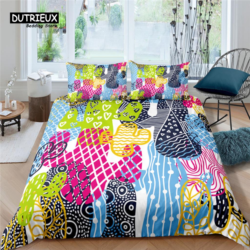 Home Living Luxury Color Cactus Print 2/3Pcs Duvet Cover Set Pillowcase Queen Size And King Size Kid Bedding Set Eu/Us/Au Size