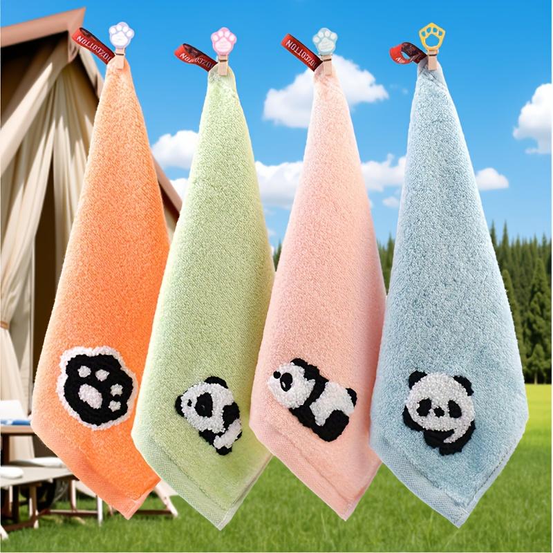 4pcs 100% Cotton Animal Embroidery Hand Towels Ultra Soft Absorbent Quick Dry Face Bath Towels, Compact Lightweight Square Towels with Bear,Cat,Panda