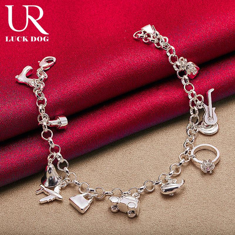 925 Sterling Silver Shoe Bells Airplane Locks Car Fish Rings Lollipops Guitar Bracelets Fashionable Wedding Jewelry