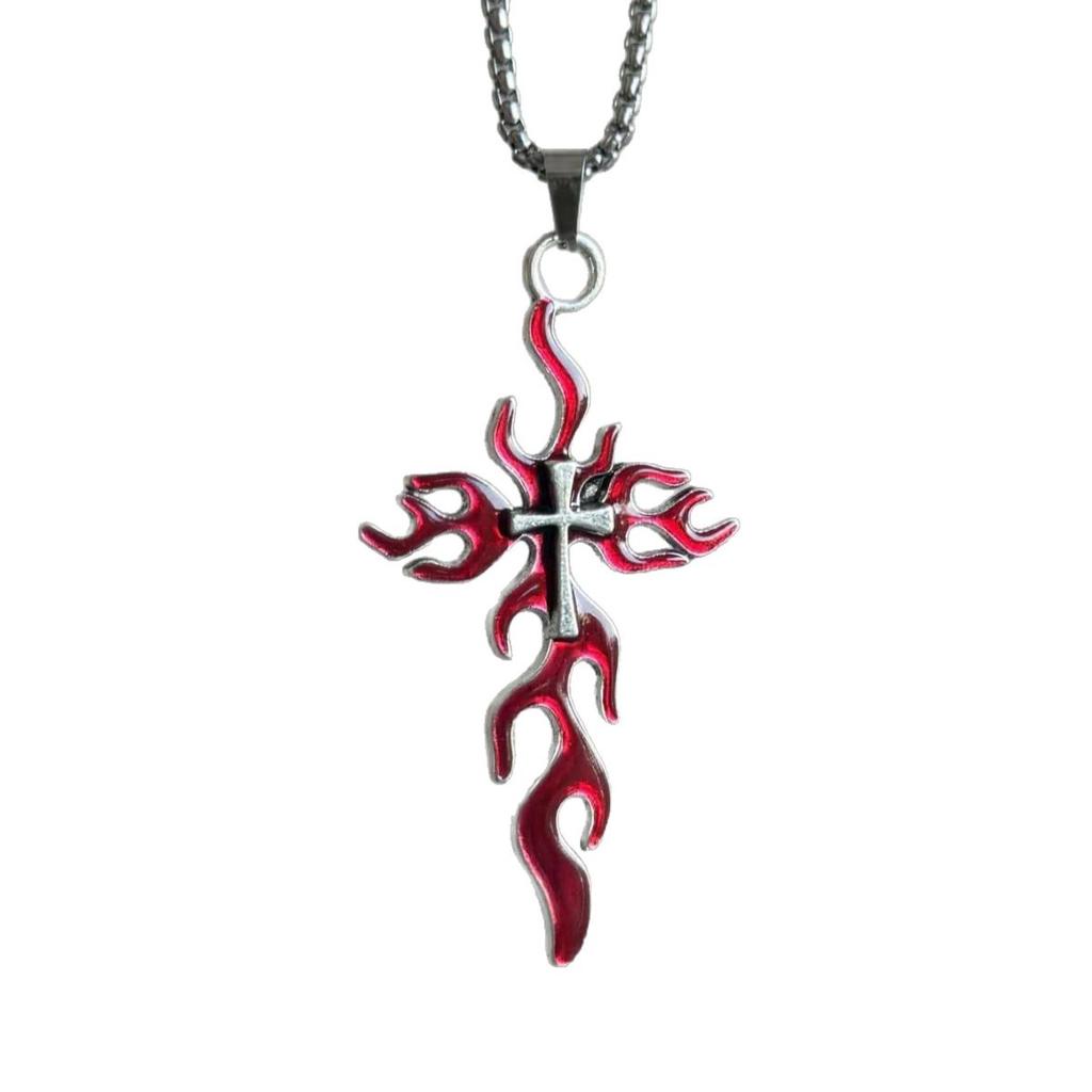 Collana a Croce Gotica Hip Hop da Uomo - Ciondolo Fiamma Catena per Maglione - Gioielli Personalizzati di Alta Gamma all'Ingrosso