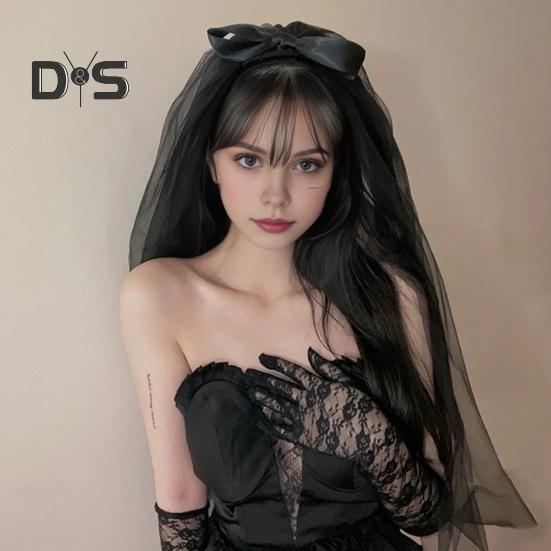 Halloween Veil Double-Layered Ribbon Bow Decoration Soft Mesh Veil Wedding Halloween Cosplay Photography Accessories