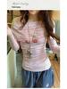 Sweet Cherry Letter Print One-Shoulder Long-Sleeve Women's Slim-Fit Top