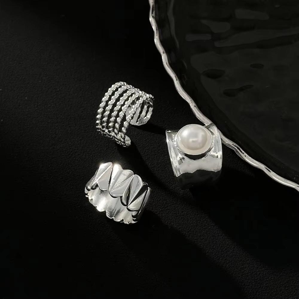 Inlaid Pearls Joint Rings Heart Shaped Women Jewelry Vintage Wide Ring Set Gift