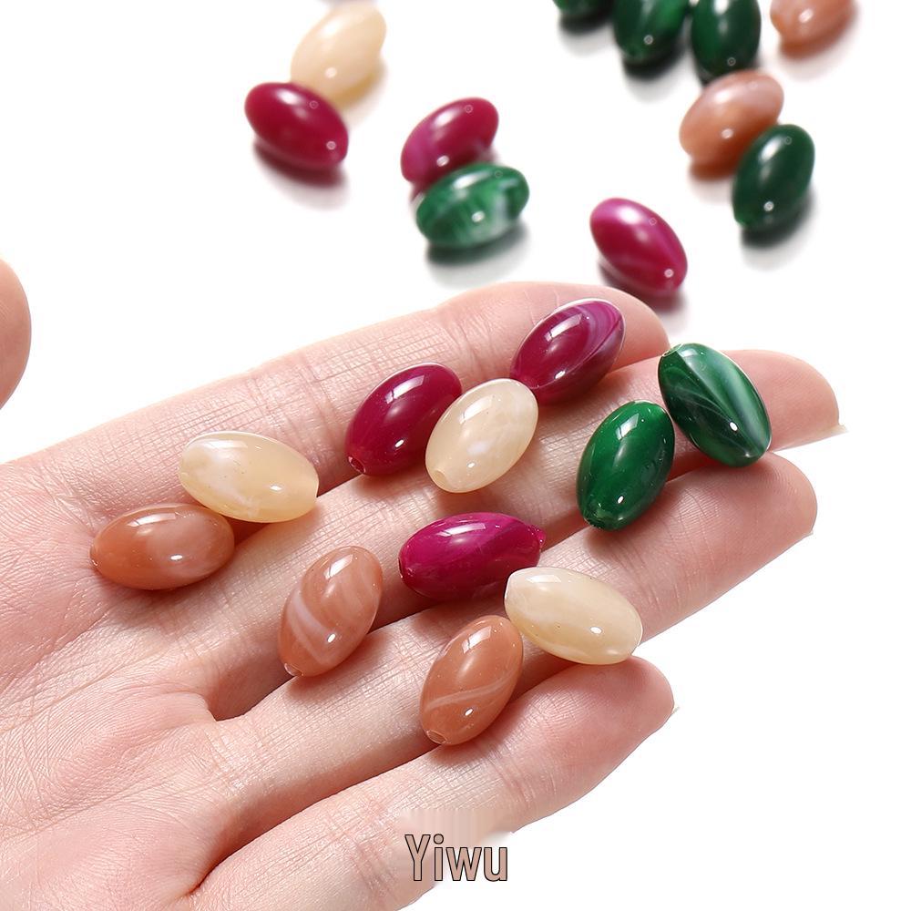 Multicolor Acrylic Imitation Jade Oval Beads, Large Rice-shaped Design
