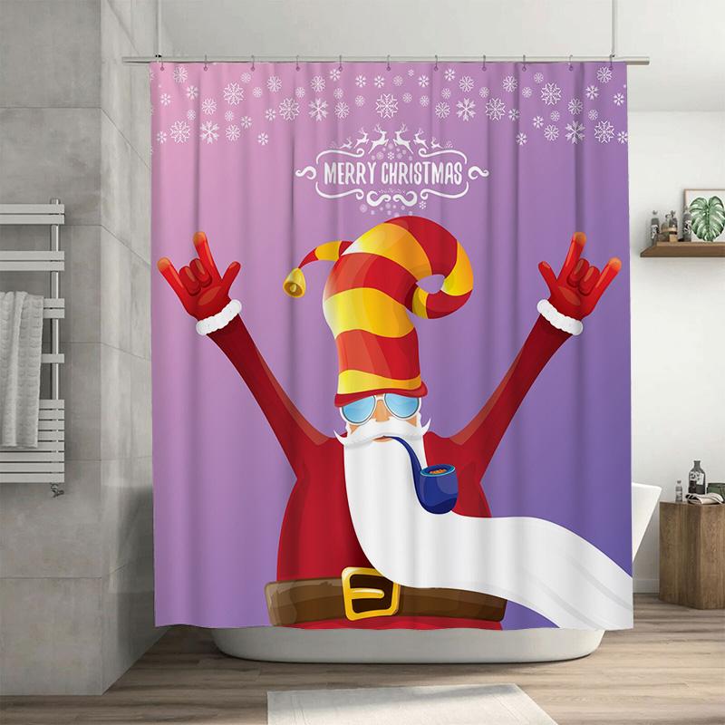 

Tu Santa Claus Shower Curtain Christmas Bathroom Decor Holiday Festive Xmas Pattern Waterproof Fabric Backdrop Home Decoration W60H190(CM)-1 Pcs
