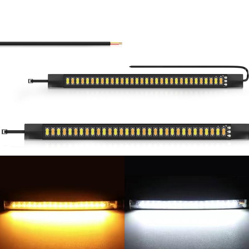 Universal Motorcycle LED Fork Turn Signal Light Strip DRL White&Amber Blinkers 12V Waterproof Adjustable Light Bar Strip