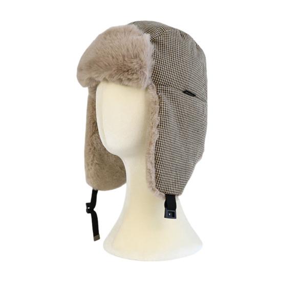 Lei Feng Hat Plaid Print Velvet Lining Buckle Closure Ear Protection Hat Windproof Cold Weather Outdoor Hat