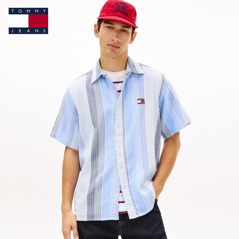 

Мужская ретро-рубашка с полосками из хлопка с коротким рукавом TOMMY JEANS XL