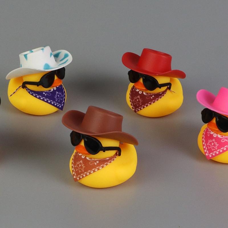Water Play Duck Ornament with Black Cowboy Hat and Sunglasse Baby Pool Accessories Bathtub Companion For Toddlers
