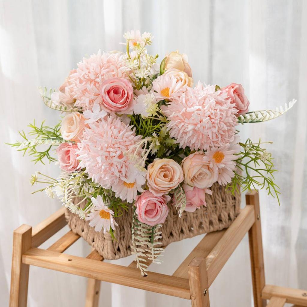 1PC Artificial Flowers Wedding Bride Bouquet Valentine's Day Garden Festival Vases Home Room Decor Fake Silk Roses Hydrangea Diy