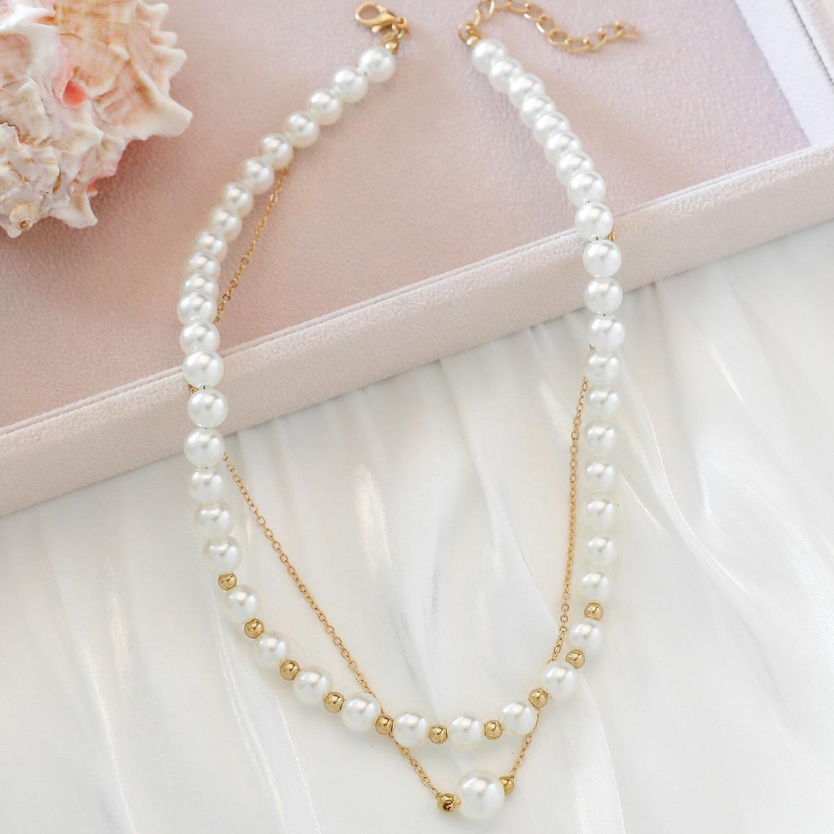 

Женские ретро ожерелья с подвесками из имитации жемчуга, двухслойные one size