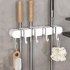 Mop Hook Hanging Broom Clamp Holder Multifunctional Mop Wall Hanging Rack Self-Adhesive with 4 Slots & 5 Hooks for Garden Garage