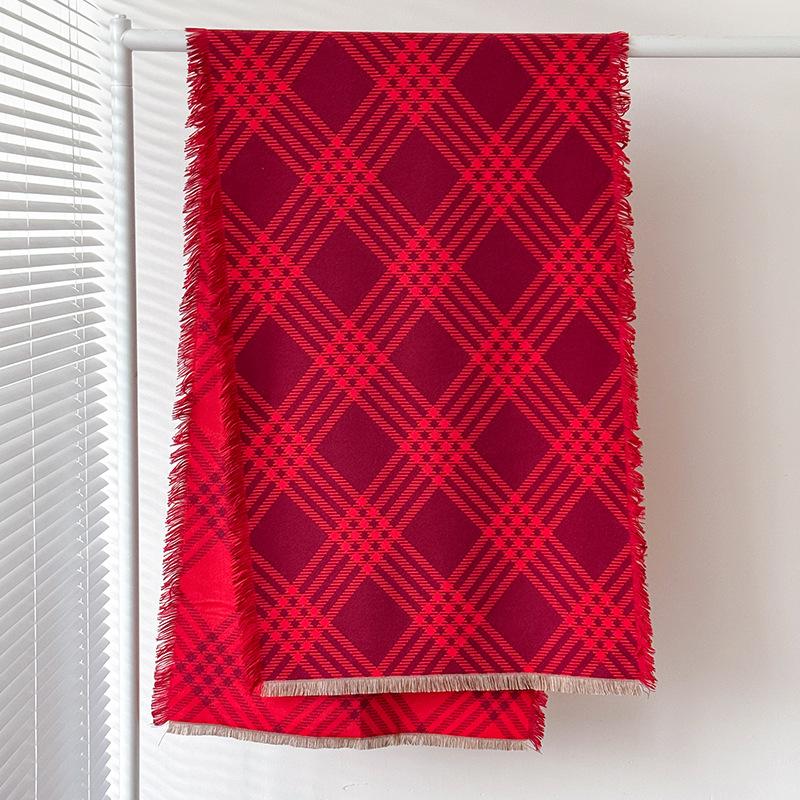

Color matching plaid scarf women s imitation cashmere short beard circumference students British plaid high-end fashion casual warmth 190x58cm