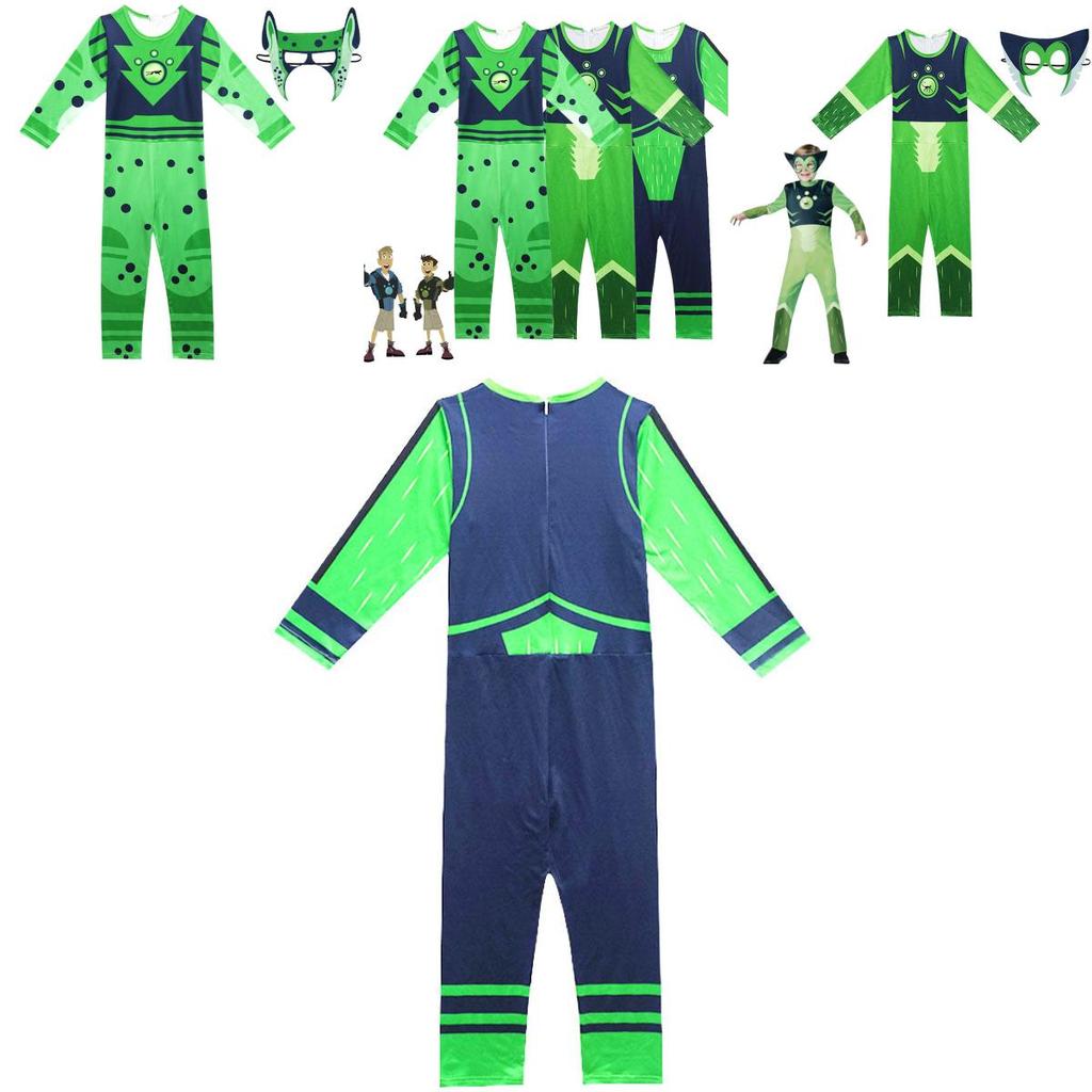 Costum Wild Kratts Puterea Creaturii Pentru Copii Cu Salopetă Verde Marin și Mască