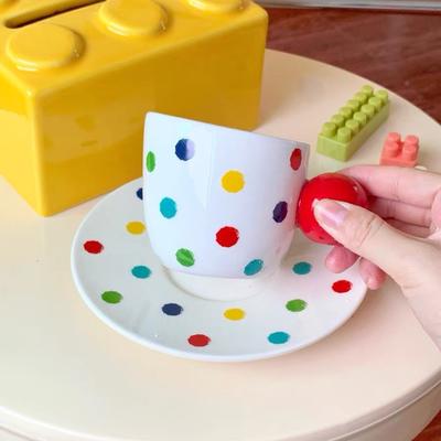Zestaw filiżanki i spodka w kropki, skośny, w stylu nordyckim, filiżanka do kawy o wysokiej wartości, filiżanka do popołudniowej herbaty, domowa filiżanka ceramiczna