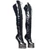 Fashion 18cm Hoof Heelless Women Thigh High Boots,Fetish Platform Botas,Round Toe,Over-the-Knee Men Pole Dance Shoes,Black,Custom Colors