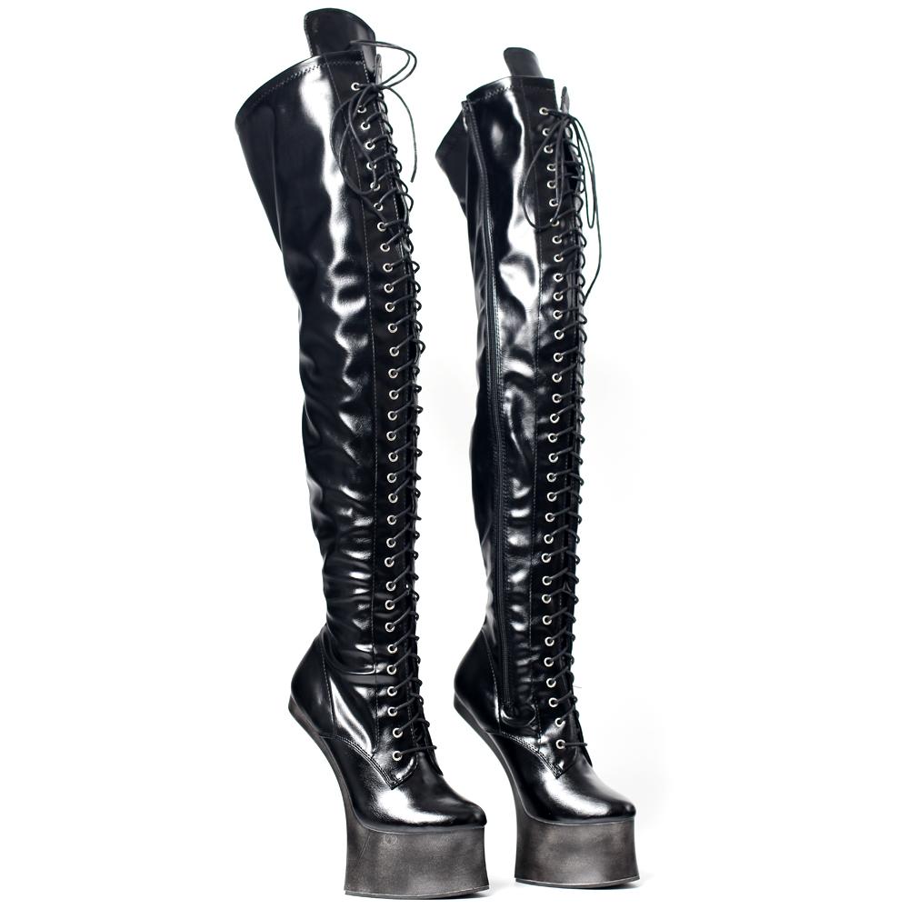 Fashion 18cm Hoof Heelless Women Thigh High Boots,Fetish Platform Botas,Round Toe,Over-the-Knee Men Pole Dance Shoes,Black,Custom Colors