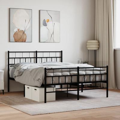 Vidaxl Metal Bed Frame with Headboard and Footboard, Black, 140X200Cm