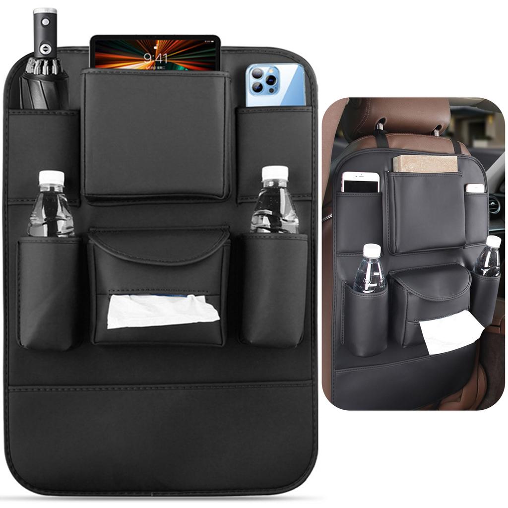 Obbarde Car Seat Back Organizer Storage Bag Compatible with Mercedes BMW Leather Waterproof Kick Mat