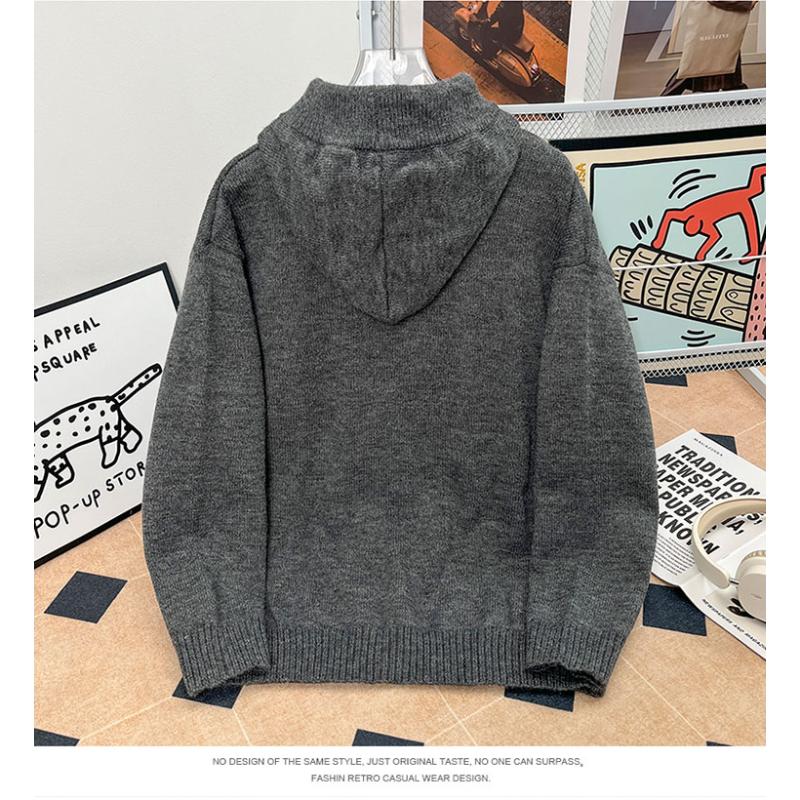 Autumn and Winter Men's Sweater Loose Hooded Pullover Solid Color Sweater Top