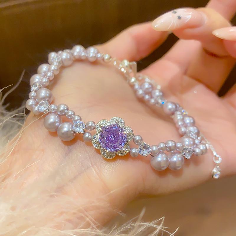 French Zircon Pearl Flower Bracelet: Elegant, Light Luxury Jewelry for Women